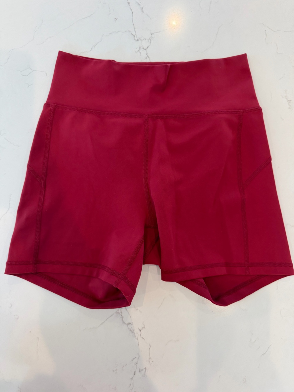 High-Waist Bike Shorts in Berry Red — Women’s Activewear